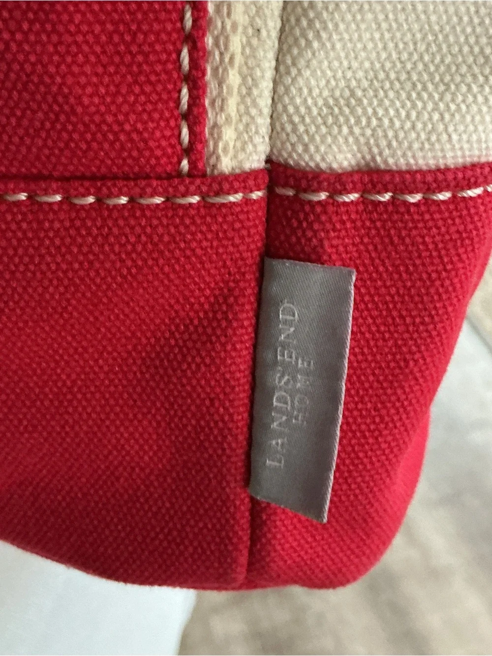 Lands End Canvas Wine Bottle Tote Bag Caddy Red Cream Initial Monogram S